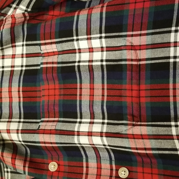 Eddie Bauer Red, Green, & Blue Plaid Button Down Rayon Shirt, Medium, $20 - Picture 4 of 7